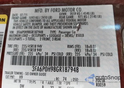 2016 Ford Fusion Se из США, поврежденный, VIN 3FA6P0H98GR187948